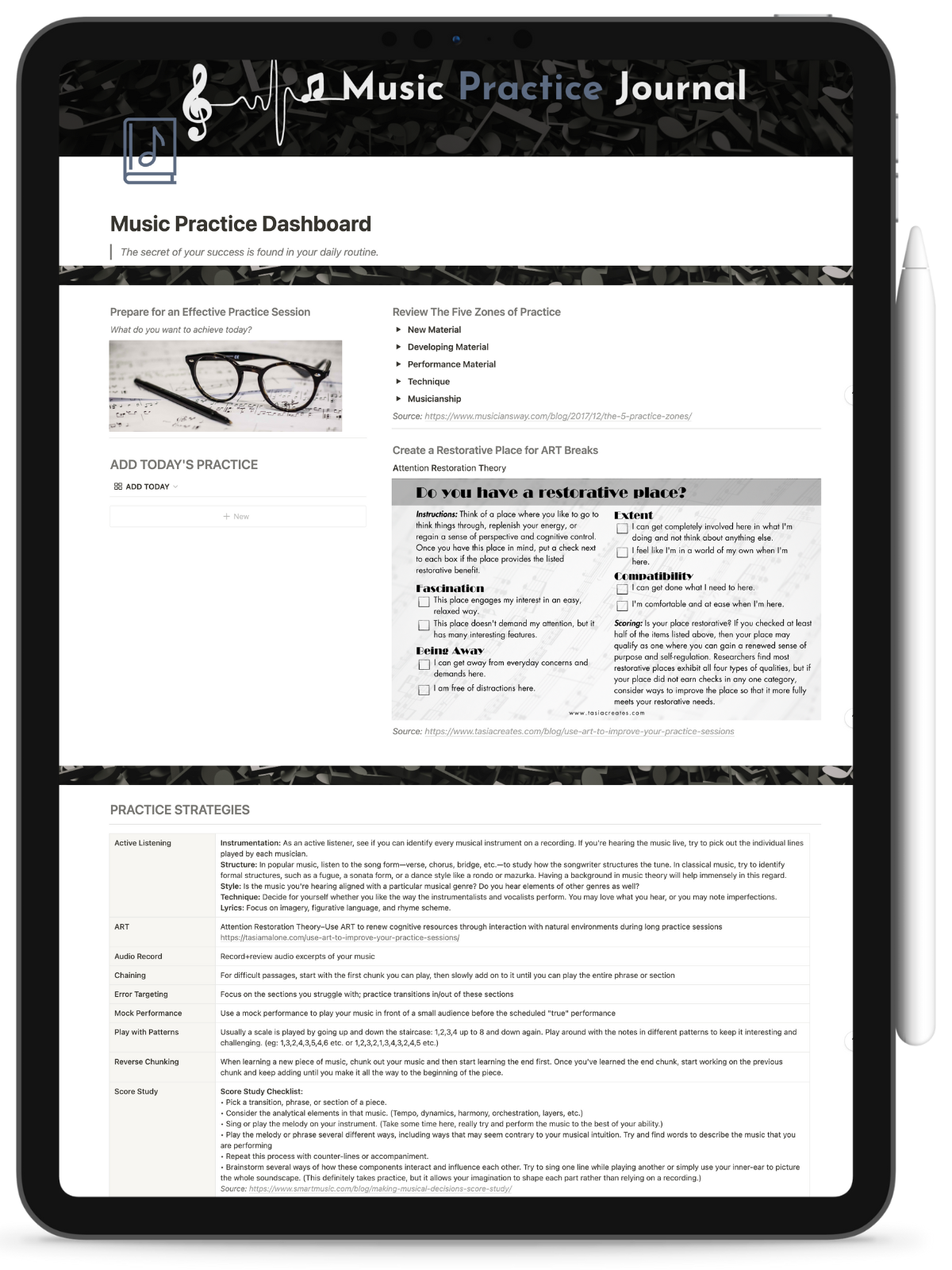Practice Journal Example Music Practice Journal